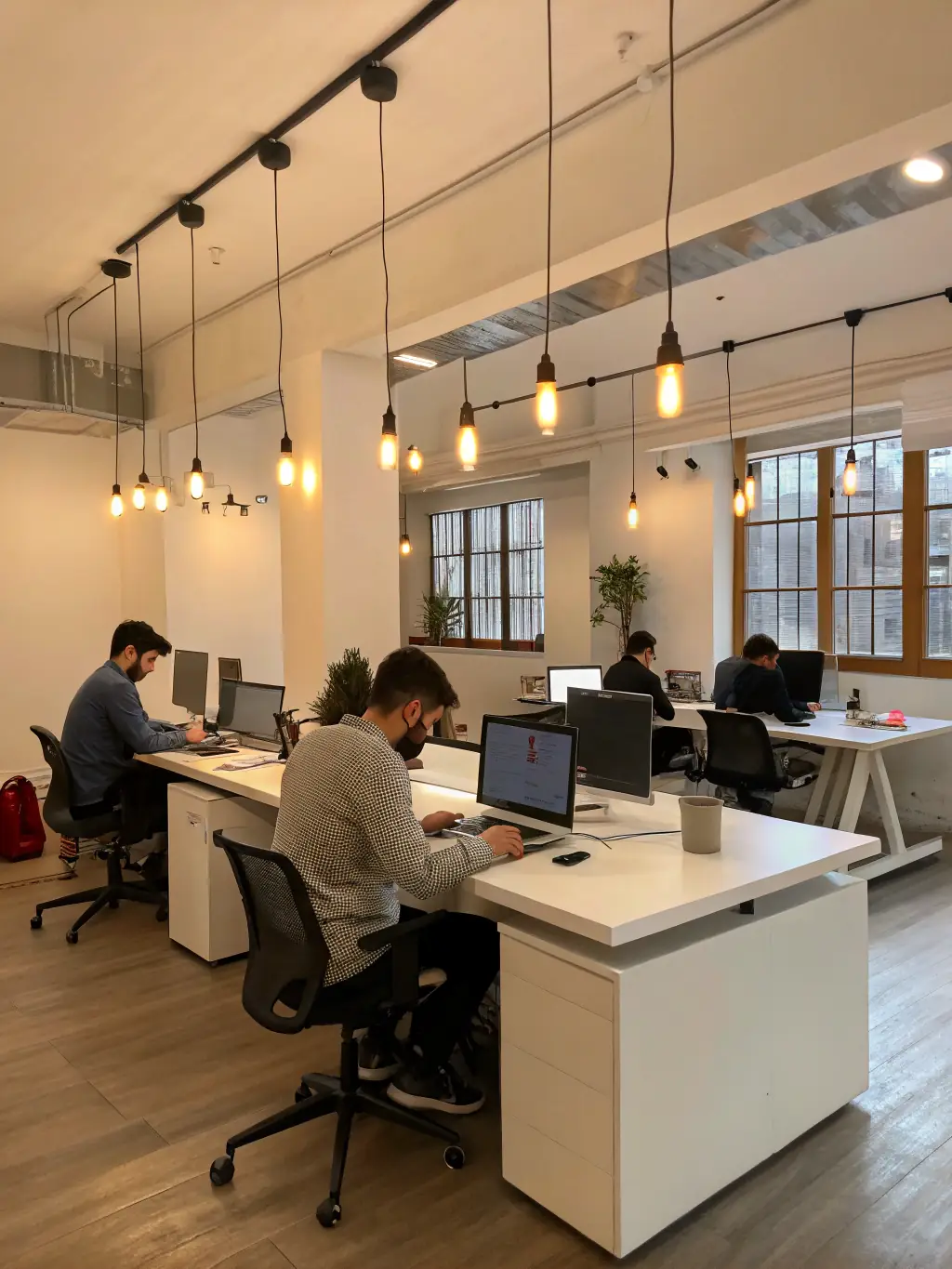 A clean and organized office space with employees working at desks, representing Nashua Cleaning's office cleaning service.