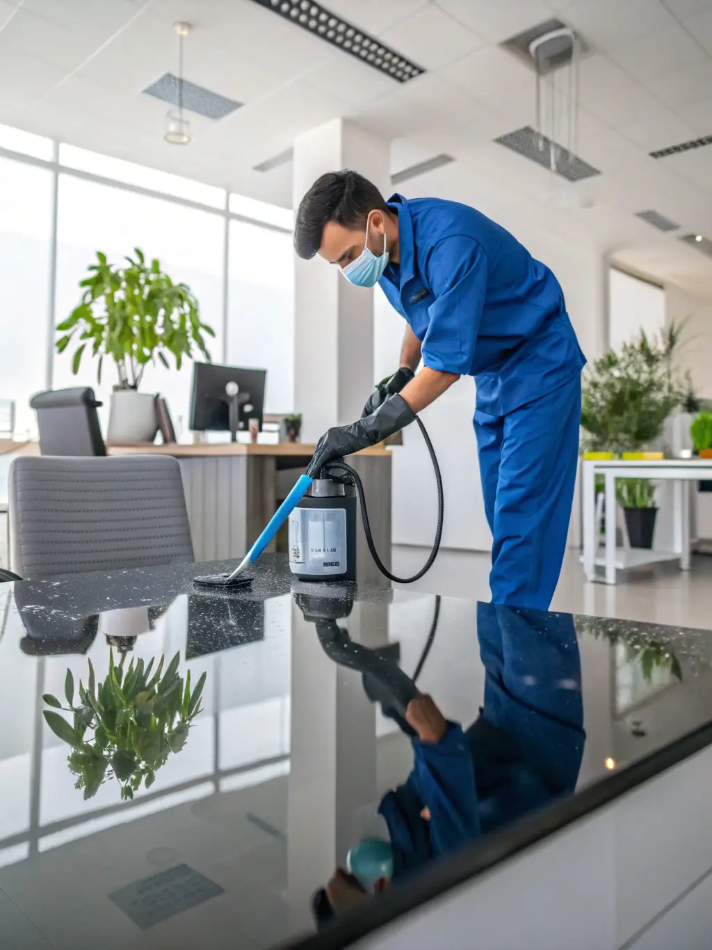 A close-up shot of a Nashua Cleaning employee meticulously cleaning a surface, highlighting their attention to detail and commitment to quality.